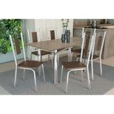 Conjunto: Mesa Sala Jantar Elba Tampo Madeirado C/ Vidro 160cm E 6 Cadeiras Florença Cromada/freijo Bronze - Courano Marrom - Kappesberg