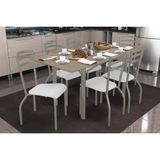 Conjunto: Mesa De Cozinha Elba Tampo Madeirado C/ Vidro 160cm E 6 Cadeiras Portugal Niquel/freijo Bronze - Courano Branco - Kappesberg