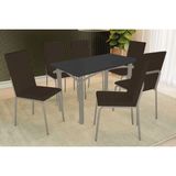 Conjunto: Mesa Sala Jantar Elba Tampo Madeirado C/ Vidro 120cm E 6 Cadeiras Amsterdã Niquel/preto - Courano Marrom - Kappesberg