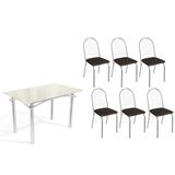 Conjunto: Mesa Sala Jantar Elba Tampo Madeirado C/ Vidro 120cm E 6 Cadeiras Noruega Cromada/off White - Courano Preto - Kappesberg