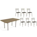 Conjunto: Mesa De Cozinha Elba C/ Tampo De Madeira 160cm E 6 Cadeiras Portugal Niquel/nogueira - Courano Marrom - Kappesberg