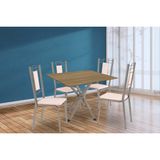 Conjunto: Mesa Sala Jantar Volga C/ Tampo De Madeira 90cm E 4 Cadeiras Florença Niquel/nogueira - Bege - Kappesberg