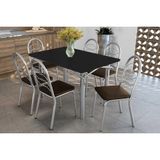 Conjunto: Mesa De Cozinha Elba Tampo Madeirado C/ Vidro 120cm E 6 Cadeiras Holanda Cromada/preto - Courano Marrom - Kappesberg