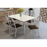 Conjunto: Mesa Sala Jantar Elba Tampo Madeirado C/ Vidro 120cm E 6 Cadeiras Holanda Cromada/off White - Courano Marrom - Kappesberg