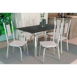 Conjunto: Mesa De Cozinha Elba Tampo Madeirado C/ Vidro 120cm E 6 Cadeiras Florença Cromada/preto - Courano Branco - Kappesberg