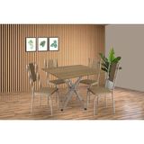 Conjunto: Mesa Sala Jantar Volga C/ Tampo De Madeira 90cm E 4 Cadeiras Lisboa Niquel/nogueira - Courano Capuccino - Kappesberg