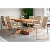 Conjunto: Mesa Sala Jantar Átria 1592 Aço C/ Tampo Madeirado 160x90cm E 6 Cadeiras Lira Rose/freijo/nogal - Rose/areia - Caramelo - Carraro