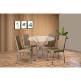 Conjunto: Mesa De Cozinha Volga C/ Tampo De Vidro 95cm E 4 Cadeiras Amsterdã Niquel - Courano Capuccino - Kappesberg