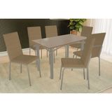 Conjunto: Mesa De Cozinha Elba Tampo Madeirado C/ Vidro 120cm E 6 Cadeiras Amsterdã Niquel/freijo Bronze - Courano Capuccino - Kappesberg