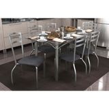 Conjunto: Mesa De Cozinha Elba C/ Tampo De Vidro 140cm E 6 Cadeiras Portugal Cromada - Courano Preto - Kappesberg