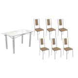 Sala De Jantar Completa Elba C/ Tampo De Vidro 150cm E 6 Cadeiras Lisboa Cromada - Courano Capuccino - Kappesberg