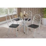 Conjunto: Mesa Sala Jantar Volga C/ Tampo De Vidro 95cm E 4 Cadeiras Holanda Cromada - Courano Preto - Kappesberg