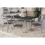 Conjunto: Mesa De Cozinha Elba Tampo Madeirado C/ Vidro 160cm E 6 Cadeiras Holanda Cromada/preto - Courano Marrom - Kappesberg