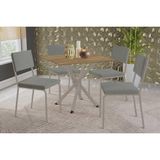 Conjunto: Mesa De Cozinha Volga C/ Tampo De Madeira 90cm E 4 Cadeiras Zaria Niquel/nogueira - Boucle Cinza - Kappesberg
