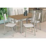 Conjunto: Mesa De Cozinha Elba C/ Tampo De Madeira 160cm E 6 Cadeiras Florença Niquel/nogueira - Courano Branco - Kappesberg