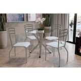 Conjunto: Mesa Sala Jantar Volga C/ Tampo De Vidro 95cm E 4 Cadeiras Portugal Niquel - Courano Branco - Kappesberg