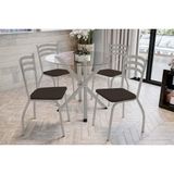 Conjunto: Mesa De Cozinha Volga C/ Tampo De Vidro 95cm E 4 Cadeiras Portugal Niquel - Courano Marrom - Kappesberg