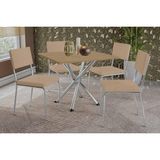 Conjunto: Mesa Sala Jantar Volga C/ Tampo De Madeira 90cm E 4 Cadeiras Zaria Cromada/nogueira - Boucle Bege - Kappesberg