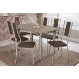 Conjunto: Mesa Sala Jantar Elba Tampo Madeirado C/ Vidro 120cm E 6 Cadeiras Lisboa Niquel/freijo Bronze - Courano Marrom - Kappesberg