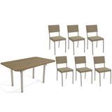 Conjunto: Mesa De Cozinha Elba C/ Tampo De Madeira 160cm E 6 Cadeiras Zaria Niquel/nogueira - Boucle Bege - Kappesberg