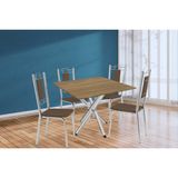 Conjunto: Mesa Sala Jantar Volga C/ Tampo De Madeira 90cm E 4 Cadeiras Florença Cromado/nogueira - Marrom - Kappesberg