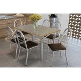 Conjunto: Mesa De Cozinha Elba Tampo Madeirado C/ Vidro 120cm E 6 Cadeiras Holanda Cromada/freijo Bronze - Courano Marrom - Kappesberg