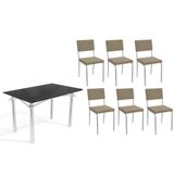 Conjunto: Mesa Sala Jantar Elba Tampo Madeirado C/ Vidro 120cm E 6 Cadeiras Zaria Cromada/preto - Boucle Bege - Kappesberg