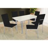 Conjunto: Mesa Sala Jantar Elba Tampo Madeirado C/ Vidro 160cm E 6 Cadeiras Amsterdã Cromada/off White - Courano Preto - Kappesberg