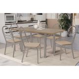 Conjunto: Mesa De Cozinha Elba Tampo Madeirado C/ Vidro 160cm E 6 Cadeiras Holanda Niquel/freijo Bronze - Courano Bege - Kappesberg