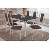 Conjunto: Mesa Sala Jantar Elba Tampo Madeirado C/ Vidro 120cm E 6 Cadeiras Lisboa Cromada/preto - Courano Marrom - Kappesberg