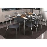 Conjunto: Mesa Sala Jantar Elba Tampo Madeirado C/ Vidro 160cm E 6 Cadeiras Portugal Cromada/preto - Courano Preto - Kappesberg