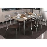 Conjunto: Mesa De Cozinha Elba Tampo Madeirado C/ Vidro 160cm E 6 Cadeiras Portugal Cromada/freijo Bronze - Courano Marrom - Kappesberg