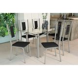 Conjunto: Mesa Sala Jantar Elba C/ Tampo De Vidro 150cm E 6 Cadeiras Florença Niquel - Courano Preto - Kappesberg
