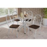 Sala De Jantar Completa Volga C/ Tampo De Vidro 90cm E 4 Cadeiras Holanda Cromada - Courano Marrom - Kappesberg