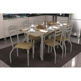 Conjunto: Mesa Sala Jantar Elba Tampo Madeirado C/ Vidro 160cm E 6 Cadeiras Portugal Niquel/freijo Bronze - Courano Capuccino - Kappesberg