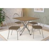 Conjunto: Mesa Sala Jantar Volga C/ Tampo De Madeira 90cm E 4 Cadeiras Noruega Niquel/nogueira - Courano Capuccino - Kappesberg