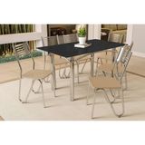 Conjunto: Mesa Sala Jantar Elba Tampo Madeirado C/ Vidro 160cm E 6 Cadeiras Nápoles Cromada/preto - Courano Bege - Kappesberg