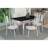 Conjunto: Mesa Sala Jantar Elba Tampo Madeirado C/ Vidro 160cm E 6 Cadeiras Florença Cromada/preto - Courano Branco - Kappesberg