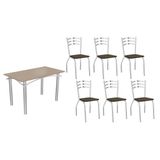 Conjunto: Mesa De Cozinha Elba Tampo Madeirado C/ Vidro 120cm E 6 Cadeiras Portugal Cromada/freijo Bronze - Courano Marrom - Kappesberg