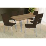 Conjunto: Mesa De Cozinha Elba C/ Tampo De Madeira 160cm E 6 Cadeiras Amsterdã Cromada/nogueira - Courano Marrom - Kappesberg