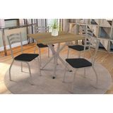 Conjunto: Mesa De Cozinha Volga C/ Tampo De Madeira 90cm E 4 Cadeiras Portugal Niquel/nogueira - Courano Preto - Kappesberg