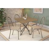 Conjunto: Mesa Sala Jantar Volga C/ Tampo De Madeira 90cm E 4 Cadeiras Holanda Niquel/nogueira - Bege - Kappesberg