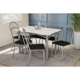 Conjunto: Mesa Sala Jantar Elba Tampo Madeirado C/ Vidro 120cm E 6 Cadeiras Noruega Niquel/off White - Courano Preto - Kappesberg