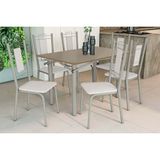 Conjunto: Mesa De Cozinha Elba Tampo Madeirado C/ Vidro 120cm E 6 Cadeiras Florença Niquel/freijo Bronze - Courano Branco - Kappesberg