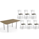 Conjunto: Mesa De Cozinha Elba C/ Tampo De Madeira 160cm E 6 Cadeiras Portugal Cromada/nogueira - Courano Marrom - Kappesberg
