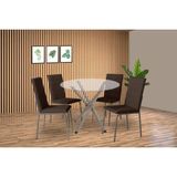 Conjunto: Mesa De Cozinha Volga C/ Tampo De Vidro 95cm E 4 Cadeiras Amsterdã Niquel - Courano Marrom - Kappesberg