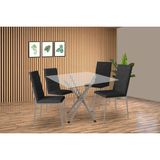 Conjunto: Mesa De Cozinha Volga C/ Tampo De Vidro 90cm E 4 Cadeiras Amsterdã Niquel - Courano Preto - Kappesberg