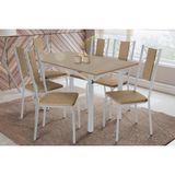 Conjunto: Mesa Sala Jantar Elba Tampo Madeirado C/ Vidro 160cm E 6 Cadeiras Lisboa Cromada/freijo Bronze - Courano Capuccino - Kappesberg