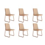 Cadeira De Cozinha Lira 1752 Kit 6 Uni Rose/linho Areia/courano Caramelo - Carraro