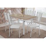 Conjunto: Mesa Sala Jantar Elba Tampo Madeirado C/ Vidro 160cm E 6 Cadeiras Lisboa Cromada/freijo Bronze - Courano Branco - Kappesberg